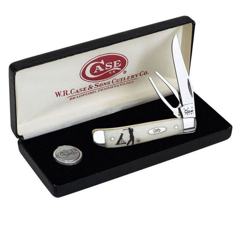 CASE XX WR Pocket Knife Natural Smooth Bone Mini Trapper W/Golf Tool Item